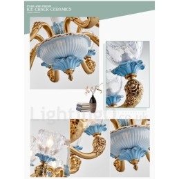 Retro Vintage Messing Keramiek Hangende Kaars Kroonluchter met Glazen Kapjes