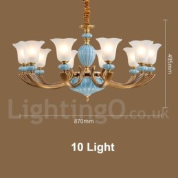 Retro Vintage Messing Keramiek Hangende Kaars Kroonluchter met Glazen Kapjes