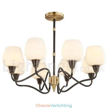 Retro Vintage Messing Hangende Kaars Kroonluchter met Glazen Kapjes Retro Vintage Messing Hangende Kaars Kroonluchter met Glazen Kapjes