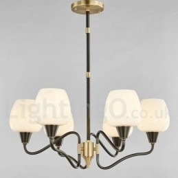 Retro Vintage Messing Hangende Kaars Kroonluchter met Glazen Kapjes