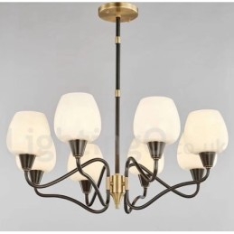 Retro Vintage Messing Hangende Kaars Kroonluchter met Glazen Kapjes