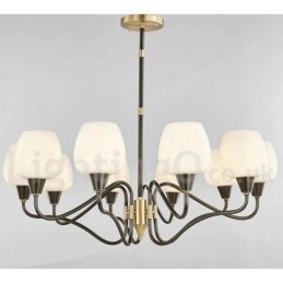 Retro Vintage Messing Hangende Kaars Kroonluchter met Glazen Kapjes