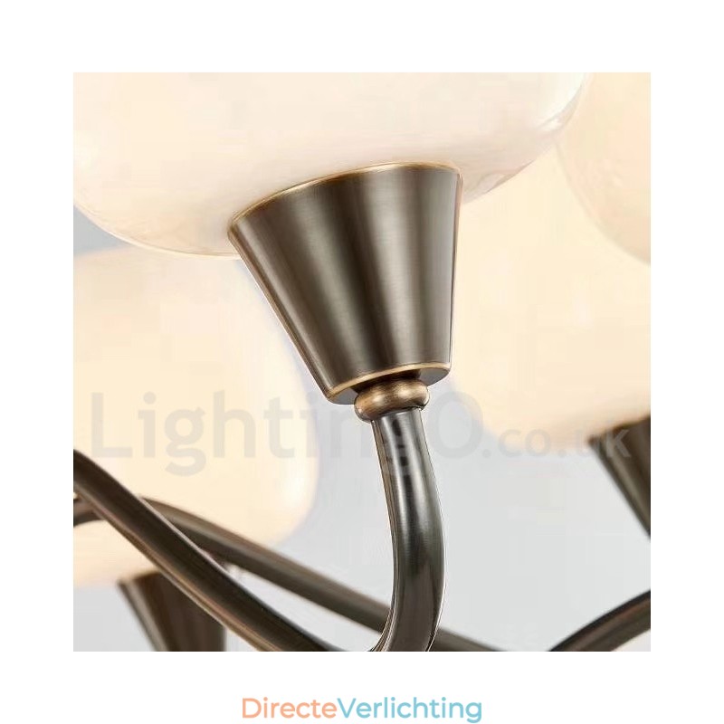 Retro Vintage Messing Hangende Kaars Kroonluchter met Glazen Kapjes