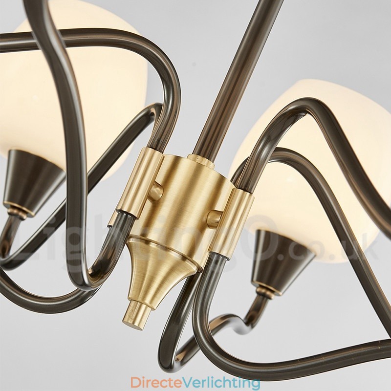 Retro Vintage Messing Hangende Kaars Kroonluchter met Glazen Kapjes