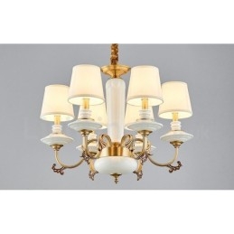 Retro Vintage Messing Keramiek Hangende Kaars Kroonluchter met Stoffen Kapjes