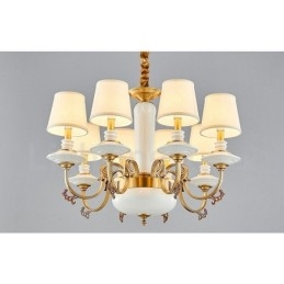 Retro Vintage Messing Keramiek Hangende Kaars Kroonluchter met Stoffen Kapjes