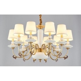 Retro Vintage Messing Keramiek Hangende Kaars Kroonluchter met Stoffen Kapjes