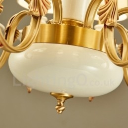 Retro Vintage Messing Keramiek Hangende Kaars Kroonluchter met Stoffen Kapjes