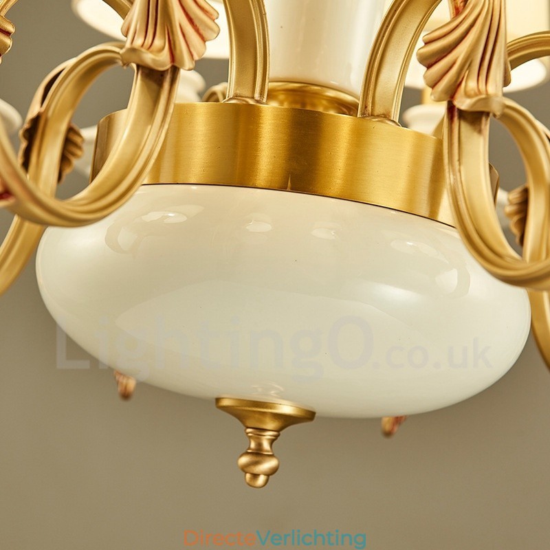 Retro Vintage Messing Keramiek Hangende Kaars Kroonluchter met Stoffen Kapjes