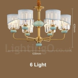 Luxe rustieke retro vintage messing keramiek hangkaars kroonluchter met stoffen en kristallen kappen