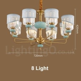 Luxe rustieke retro vintage messing keramiek hangkaars kroonluchter met stoffen en kristallen kappen