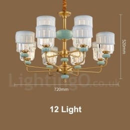 Luxe rustieke retro vintage messing keramiek hangkaars kroonluchter met stoffen en kristallen kappen