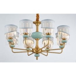 Luxe rustieke retro vintage messing keramiek hangkaars kroonluchter met stoffen en kristallen kappen