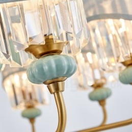 Luxe rustieke retro vintage messing keramiek hangkaars kroonluchter met stoffen en kristallen kappen