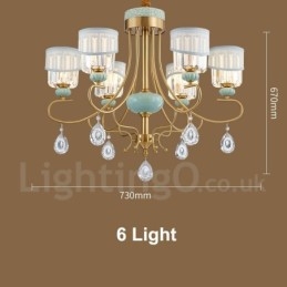 Luxe rustieke retro vintage messing keramiek hangkaars kroonluchter met stoffen en kristallen kappen