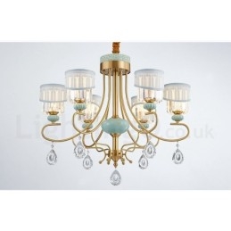Luxe rustieke retro vintage messing keramiek hangkaars kroonluchter met stoffen en kristallen kappen