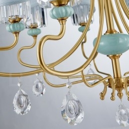 Luxe rustieke retro vintage messing keramiek hangkaars kroonluchter met stoffen en kristallen kappen