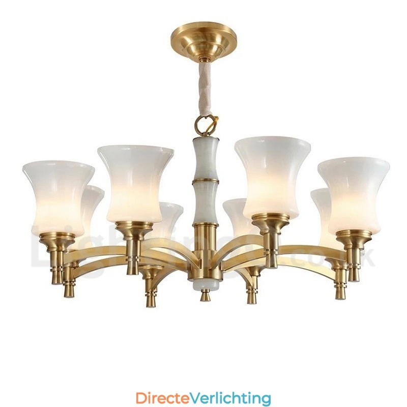 Puur messing luxe rustieke retro vintage messing stenen hanger kaars kroonluchter met glazen kappen