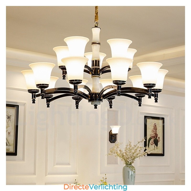 Puur messing luxe rustieke retro vintage messing stenen hanger kaars kroonluchter met glazen kappen