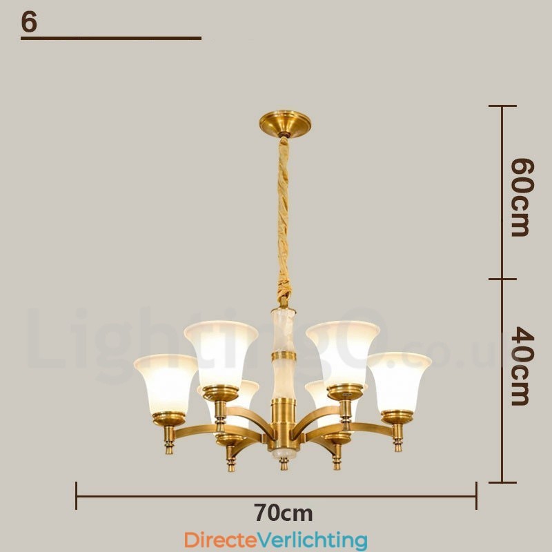 Puur messing luxe rustieke retro vintage messing stenen hanger kaars kroonluchter met glazen kappen