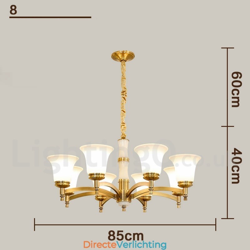 Puur messing luxe rustieke retro vintage messing stenen hanger kaars kroonluchter met glazen kappen
