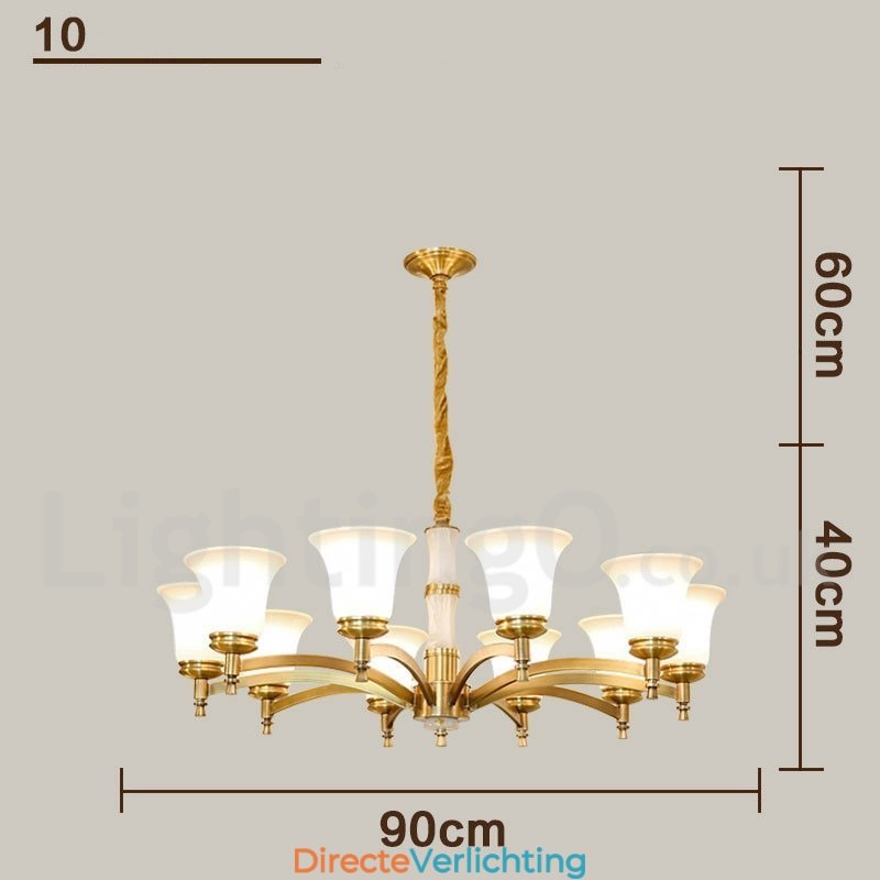 Puur messing luxe rustieke retro vintage messing stenen hanger kaars kroonluchter met glazen kappen