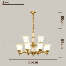 Puur messing luxe rustieke retro vintage messing stenen hanger kaars kroonluchter met glazen kappen