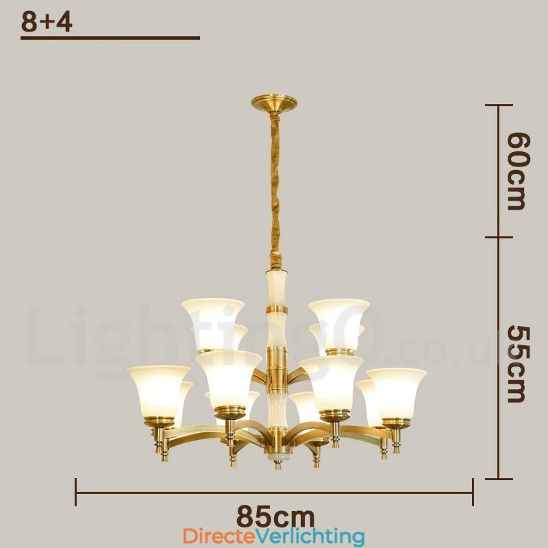 Puur messing luxe rustieke retro vintage messing stenen hanger kaars kroonluchter met glazen kappen