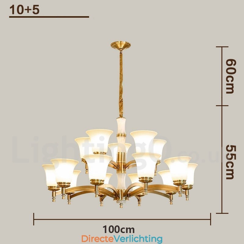 Puur messing luxe rustieke retro vintage messing stenen hanger kaars kroonluchter met glazen kappen
