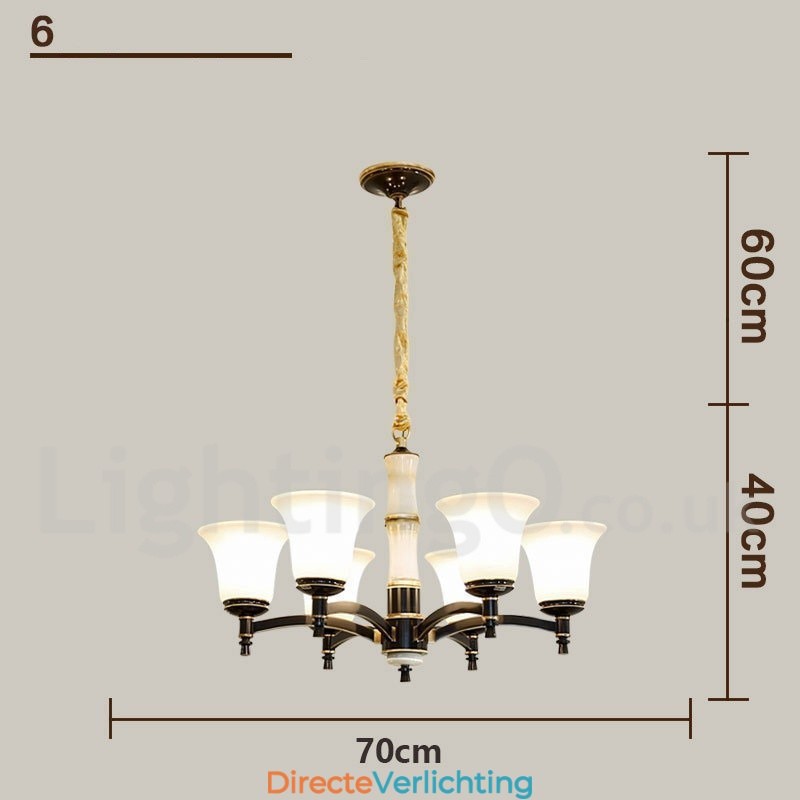 Puur messing luxe rustieke retro vintage messing stenen hanger kaars kroonluchter met glazen kappen