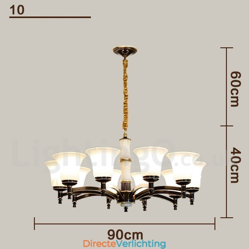 Puur messing luxe rustieke retro vintage messing stenen hanger kaars kroonluchter met glazen kappen