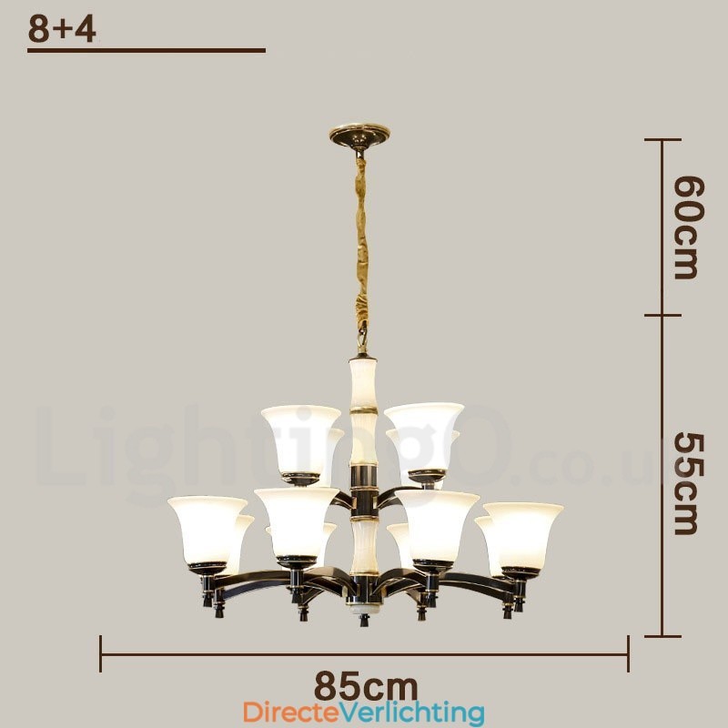 Puur messing luxe rustieke retro vintage messing stenen hanger kaars kroonluchter met glazen kappen