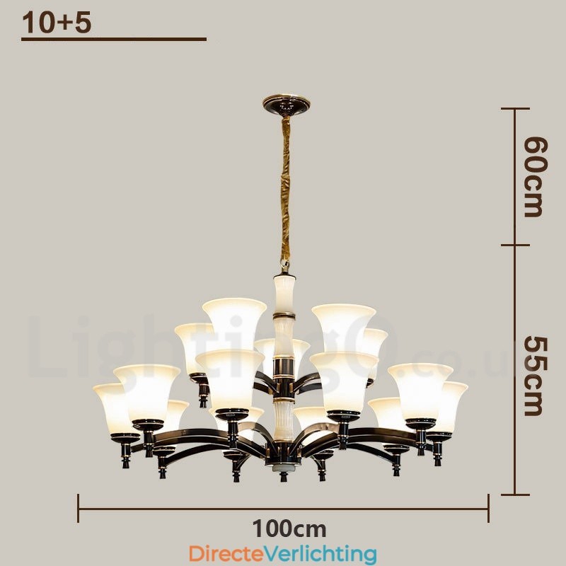 Puur messing luxe rustieke retro vintage messing stenen hanger kaars kroonluchter met glazen kappen