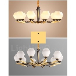 Luxe rustieke retro vintage kroonluchter van puur messing met hangende kaarsen en glazen kappen