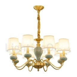Luxe rustieke retro vintage messing keramiek hanglamp met stoffen kappen
