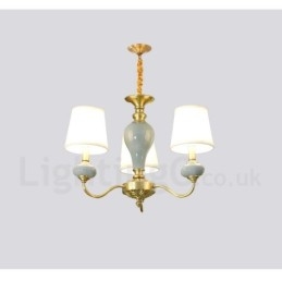 Luxe rustieke retro vintage messing keramiek hanglamp met stoffen kappen