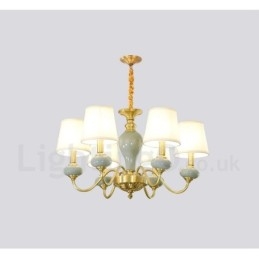 Luxe rustieke retro vintage messing keramiek hanglamp met stoffen kappen