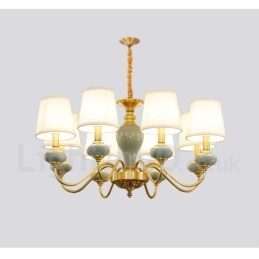 Luxe rustieke retro vintage messing keramiek hanglamp met stoffen kappen