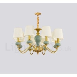 Luxe rustieke retro vintage messing keramiek hanglamp met stoffen kappen