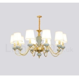 Luxe rustieke retro vintage messing keramiek hanglamp met stoffen kappen