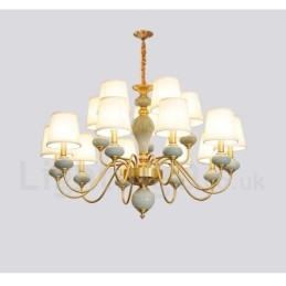 Luxe rustieke retro vintage messing keramiek hanglamp met stoffen kappen