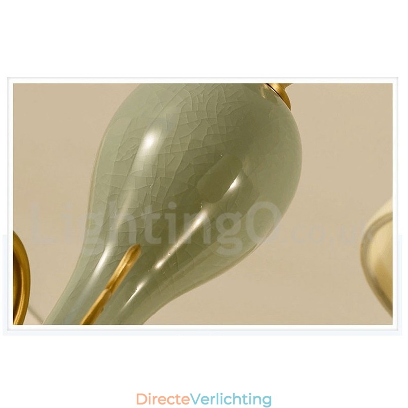Luxe rustieke retro vintage messing keramiek hanglamp met stoffen kappen