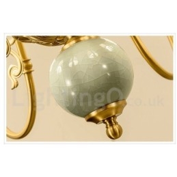 Luxe rustieke retro vintage messing keramiek hanglamp met stoffen kappen
