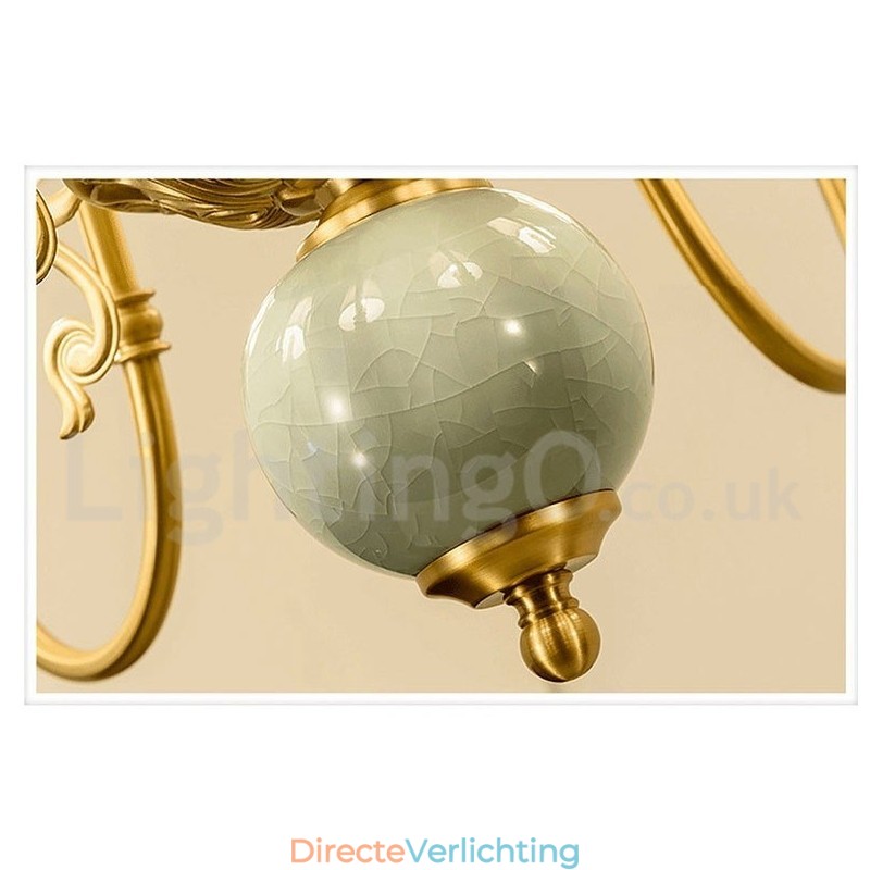 Luxe rustieke retro vintage messing keramiek hanglamp met stoffen kappen
