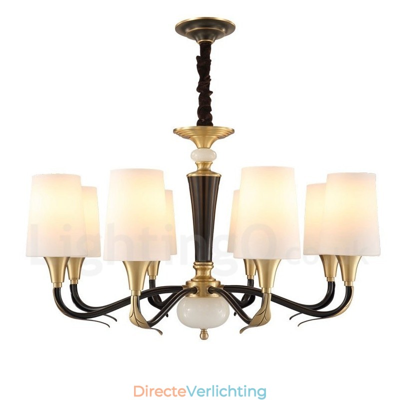 Puur messing luxe rustieke retro vintage messing stenen hanger kaars kroonluchter met glazen kappen