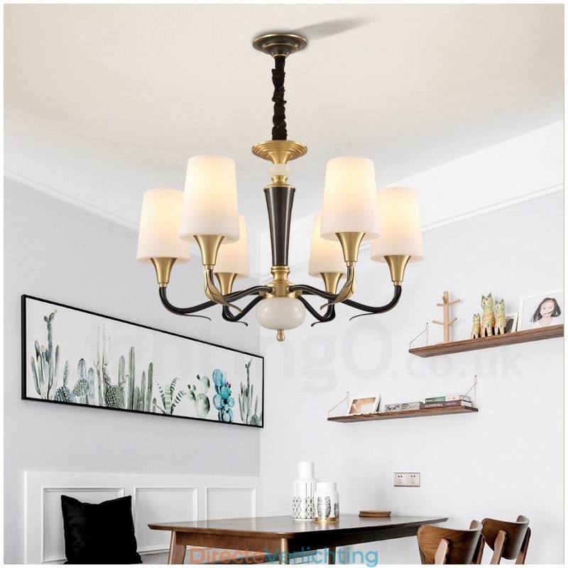 Puur messing luxe rustieke retro vintage messing stenen hanger kaars kroonluchter met glazen kappen