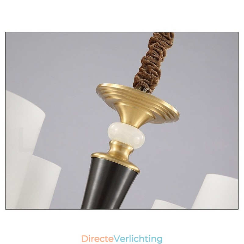 Puur messing luxe rustieke retro vintage messing stenen hanger kaars kroonluchter met glazen kappen