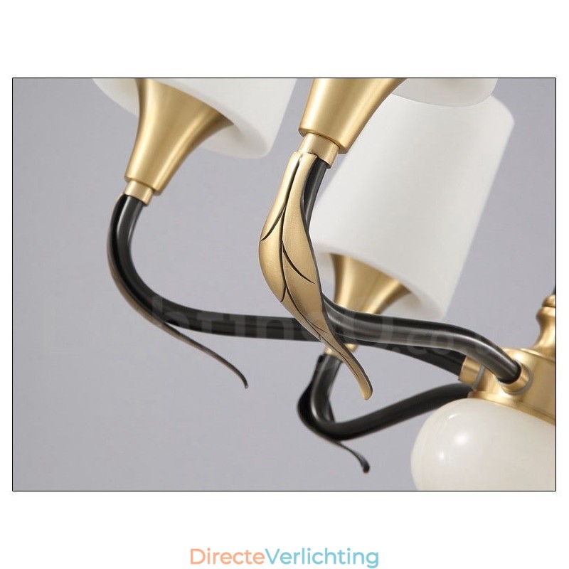 Puur messing luxe rustieke retro vintage messing stenen hanger kaars kroonluchter met glazen kappen