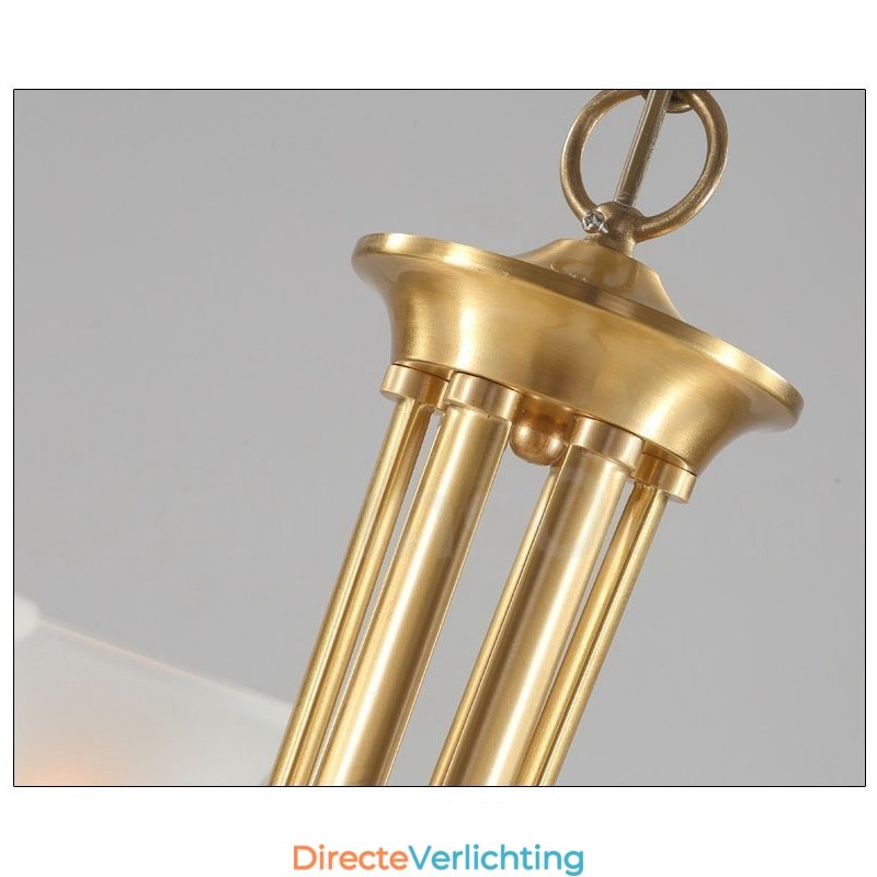 Luxe rustieke retro vintage kroonluchter van puur messing met hangende kaarsen en glazen kappen