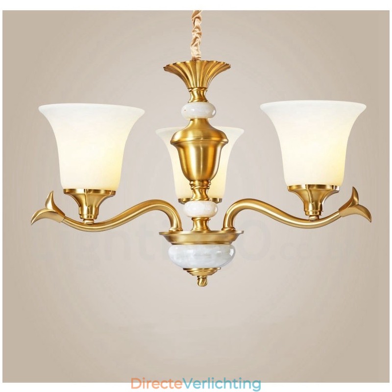 Puur messing luxe rustieke retro vintage messing stenen hanger kaars kroonluchter met glazen kappen